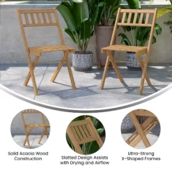 Emma And Oliver Set Of 2 All Natural Weather Resistant Acacia Wood Folding Patio Bistro Chairs In A Natural Finish With Protective Teak Oil Layer -Furniture Specialty Store GUEST bb71af7f f508 4593 85b0 cf04c52423ea