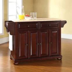 Alexandria Wood Top Full Size Kitchen Island/Cart Mahogany - Crosley