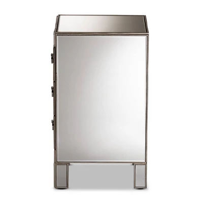 Ewan Mirrored 3 Drawer Nightstand Silver - Baxton Studio 5 Ewan Mirrored 3 Drawer Nightstand Silver - Baxton Studio - Image 3