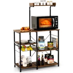Costway 4-Tier Vintage Kitchen Baker's Rack Utility Microwave Stand W/ Basket & 5 Hooks -Furniture Specialty Store GUEST bc717fd5 fe56 40e6 a3fd a227876a02f6