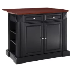 Drop Leaf Breakfast Bar Top Kitchen Island - Black - Crosley