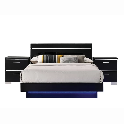 3pc Cavatao Bed With 2 Nightstands Black/Chrome - MiBasics 4 3pc Cavatao Bed With 2 Nightstands Black/Chrome - MiBasics - Image 2