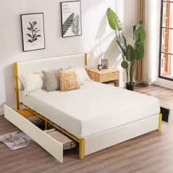Costway FullQueen Size Upholstered Bed Frame Wooden Slatted Adjustable Headboard 4 Drawers -Furniture Specialty Store GUEST bef011f0 68ca 4305 b696 8328aeebab6a