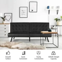 Costway Futon Sofa Bed PU Leather Convertible Folding Couch Sleeper Lounge White/Black/Grey -Furniture Specialty Store GUEST bf987009 642c 4283 85a6 be8c9b3db62e
