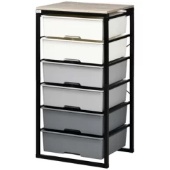 HOMCOM Dresser Storage Drawers With 6 Plastic Bins And Steel Frame, Crafting Bins For Living Room, Bedroom, Grey -Furniture Specialty Store GUEST c056a095 66e1 416d b0df ef07447ac12a
