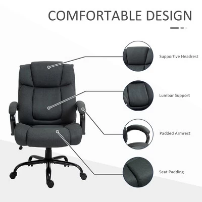 Vinsetto High Back Big And Tall Executive Office Chair 484lbs With Wide Seat Computer Desk Chair With Linen Fabric Swivel Wheels Charcoal Gray 8 Vinsetto High Back Big And Tall Executive Office Chair 484lbs With Wide Seat Computer Desk Chair With Linen Fabric Swivel Wheels Charcoal Gray - Image 6