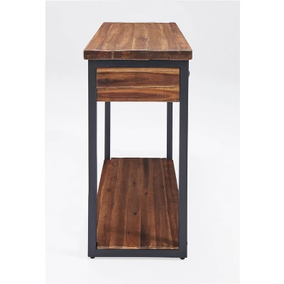 Claremont Rustic Wood Console Table With Two Drawers And Low Shelf Dark Brown - Alaterre Furniture 6 Claremont Rustic Wood Console Table With Two Drawers And Low Shelf Dark Brown - Alaterre Furniture - Image 4