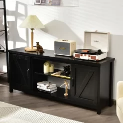 Costway 59'' TV Stand Media Console Center W/ Storage Cabinet For 65'' TV NaturalBlackCoffee