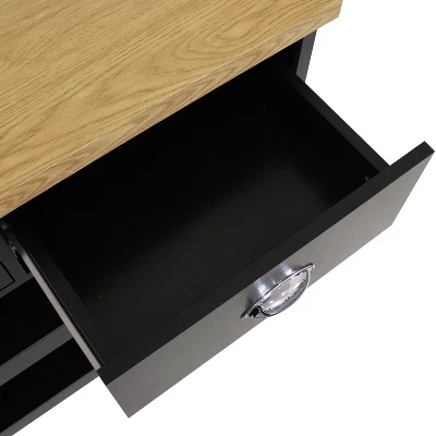 Sunnydaze Decor Sunnydaze MDF Indoor Farmhouse Style Kitchen Island Cart With Drawers And Shelves - 34.25" H - Black 7 Sunnydaze Decor Sunnydaze MDF Indoor Farmhouse Style Kitchen Island Cart With Drawers And Shelves - 34.25" H - Black - Image 5