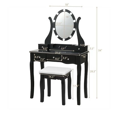 Costway Vanity Table Set W/10 Light Bulbs And Touch Switch Makeup Dressing Table 5 Costway Vanity Table Set W/10 Light Bulbs And Touch Switch Makeup Dressing Table - Image 3