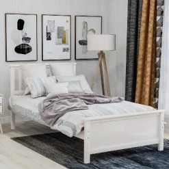 Twin Size Wood Platform Bed With Headboard, Footboard And Wood Slat Support-ModernLuxe -Furniture Specialty Store GUEST c64c0501 5ed7 4e76 bff5 cdb2c70ac69b