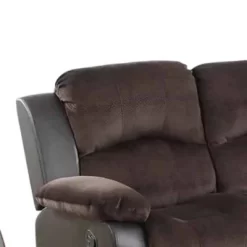 Padded Suede Faux Leather Reclining Loveseat Brown - Benzara