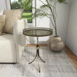 Metal And Glass Round Pedestal Table Gold - Olivia & May 32 Metal And Glass Round Pedestal Table Gold - Olivia & May -Furniture Specialty Store GUEST c736284d 6610 4387 9b41 0938f9e04f1c