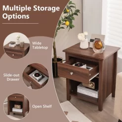 Costway Nightstand Bedside Table With Drawer & Open Shelf For Living Room Bedroom Walnut/Brown -Furniture Specialty Store GUEST c75b3ec5 14ab 4a79 9410 26647d4d746f