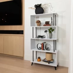 60.5" 5 Tier S Shaped Bookcase White/Black - Danya B. -Furniture Specialty Store GUEST c771590c 26b9 4dae 95cf 8c5c4d8601bf