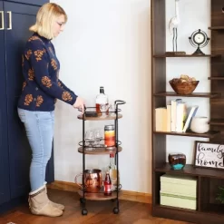 Sunnydaze Decor Sunnydaze Round Metal 3-Tier Bar Cart - Indoor Furniture With Wheels - Brown - 34.5” H 19 Sunnydaze Decor Sunnydaze Round Metal 3-Tier Bar Cart - Indoor Furniture With Wheels - Brown - 34.5” H -Furniture Specialty Store GUEST c8223d12 f329 4fc2 836f ad0345420118