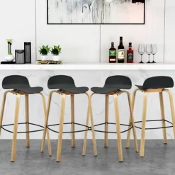 Costway Modern Set Of 4 Barstools 30inch Pub Chairs W/Low Back & Metal Legs Black