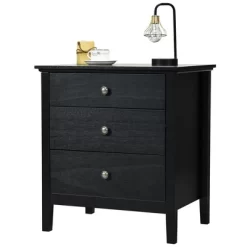 Costway Nightstand Beside End Side Table Accent Table Organizer W/3 Drawers Black -Furniture Specialty Store GUEST c892c035 c819 4f65 b50c 08cd531cd1a4