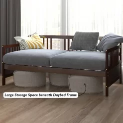 Costway Twin Size Wooden Slats Daybed Bed Sofa Support Platform Sturdy W/Rails White/Cherry -Furniture Specialty Store GUEST c9ad2aad 0726 4a6a 9466 ba6c3b875611