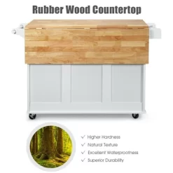 Costway Drop-Leaf Kitchen Island Trolley Cart Wood Storage Cabinet W/ Spice Rack White -Furniture Specialty Store GUEST c9f2811b 179a 407a 8eb2 f76bfe8b2248