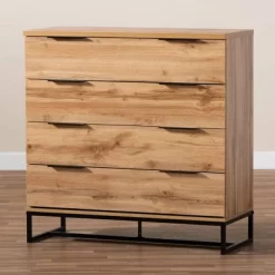 Reid Wood And Metal 4 Drawer Dresser Oak/Black - Baxton Studio -Furniture Specialty Store GUEST caa6b2e4 2d48 4d0e a2c8 fa2b7b75ff05