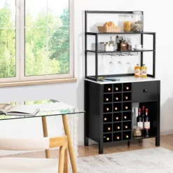 Costway Kitchen Islands Freestanding Wine Rack Table W/ Glass Holder & Drawer Black / Rustic -Furniture Specialty Store GUEST cc074bc0 c643 4132 b599 4f815b9c9692
