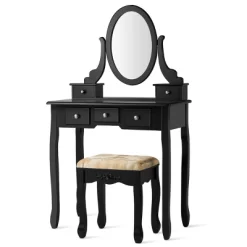 Tangkula Vanity Table Set W/ 360° Rotating Oval Mirror & Drawers Black/White -Furniture Specialty Store GUEST cc6c5607 923a 4ef6 bbf0 a5d98285fc03