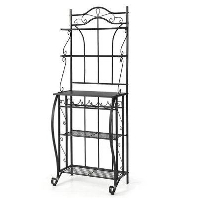 Costway 5-Tier Metal Kitchen Bakers Rack Microwave Storage Rack Oven Stand With Wine Organizer 11 Costway 5-Tier Metal Kitchen Bakers Rack Microwave Storage Rack Oven Stand With Wine Organizer - Image 9