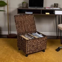 BirdRock Home Rolling Legal Letter File Organizer With Lid For Office - Brown Wash