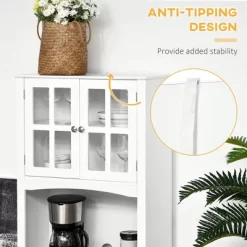 HOMCOM 67" Modern Buffet With Hutch, Louvered Kitchen Pantry Microwave Cabinet With Framed Glass Doors And 2 Drawers, White -Furniture Specialty Store GUEST cd214aff 26a5 4e9a a74b 439396f2586c