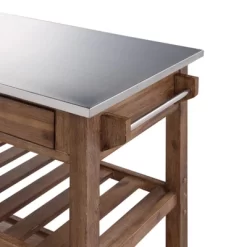 Sonoma Kitchen Cart With Stainless Steel Top Wire Brush Barnwood Brown - Boraam -Furniture Specialty Store GUEST cd432037 a93a 4d82 8b16 3878c7895903