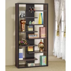 70.75" Modern 8 Shelf Bookcase With Staggered Shelves Cappuccino - Coaster