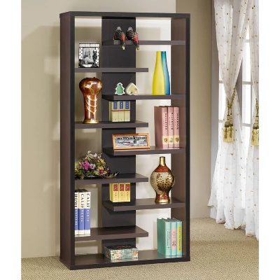 70.75" Modern 8 Shelf Bookcase With Staggered Shelves Cappuccino - Coaster 3 70.75" Modern 8 Shelf Bookcase With Staggered Shelves Cappuccino - Coaster