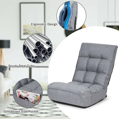 Costway 4-Position Floor Chair Folding Lazy Sofa W/Adjustable Backrest& Headrest Gray 11 Costway 4-Position Floor Chair Folding Lazy Sofa W/Adjustable Backrest& Headrest Gray - Image 9