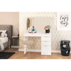Linden Vanity With Mirror White - Polifurniture -Furniture Specialty Store GUEST cf37a53e 2a16 46a3 a41b b8fa0e051d0f