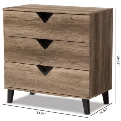 Baxton Studio Wales Modern And Contemporary Oak Wood Finish 3 Drawer Chest Light Brown -Furniture Specialty Store GUEST cf7ddba5 6987 4f3a 8432 e8672f64d370