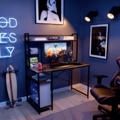 Bestier Computer Home Office Desk With Metal Frame, Hutch, Bookshelf, Under Desk Storage, And Working Table For Small Bedroom Space -Furniture Specialty Store GUEST cf815830 6f80 400e 9653 cf6c25451071