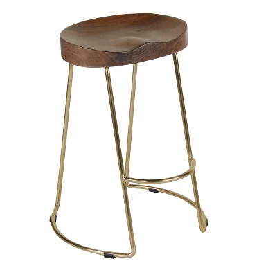 Farmhouse Counter Height Barstool With Wooden Saddle Seat And Tubular Frame - The Urban Port 3 Farmhouse Counter Height Barstool With Wooden Saddle Seat And Tubular Frame - The Urban Port