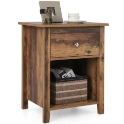 Costway Nightstand Bedside Table With Drawer & Open Shelf For Living Room Bedroom Walnut/Brown -Furniture Specialty Store GUEST cfd67751 c867 4267 9c3d b2d00c3c0c92