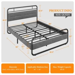 Yaheetech Metal Platform Bed Frame With Velvet Upholstered Headboard 12 Yaheetech Metal Platform Bed Frame With Velvet Upholstered Headboard -Furniture Specialty Store GUEST d0107a37 f033 4a10 9de6 135a2613fdc3