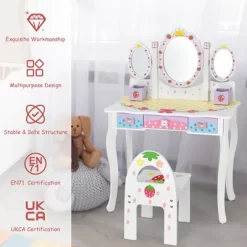 Costway Kids Vanity Princess Makeup Dressing Table Chair Set W/ Tri-fold Mirror White -Furniture Specialty Store GUEST d0e6a9a4 44d3 4a2c ac0c 4ef970398a04