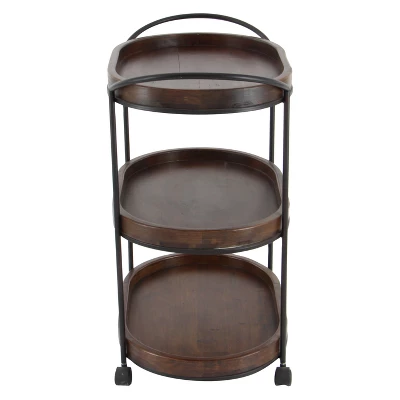 Wood 3 Tier Oval Tray Cart Brown - Olivia & May 4 Wood 3 Tier Oval Tray Cart Brown - Olivia & May - Image 2