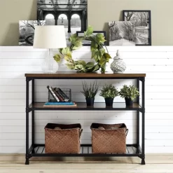 Glenda Multifunction Console Table Antique Oak/Black - Room & Joy