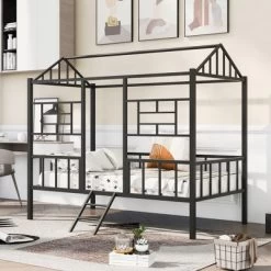 Twin Size Metal House Bed Frame With Slatted Support-ModernLuxe -Furniture Specialty Store GUEST d487e8f0 6bde 42dc 857b f7db8fdfcfd9