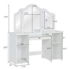 Costway Vanity Table Set Makeup Dressing Kids Girls Study Table Tri Folding Mirror -Furniture Specialty Store GUEST d4a4a1eb 9f87 440f 9924 384efe113242