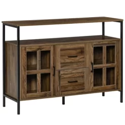 HOMCOM Rustic Kitchen Sideboard, Serving Buffet Storage Cabinet With Adjustable Shelves, Glass Doors, And 2 Drawers For Living Room -Furniture Specialty Store GUEST d4ed44e8 8739 40d3 8660 39fcc46235d5
