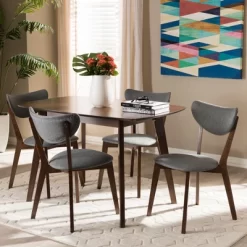 5pc Hadrea Mid Century Modern Walnut Finished Fabric Upholstered Dining Set Dark Gray - Baxton Studio -Furniture Specialty Store GUEST d501c140 0cb4 4854 97e5 940cff9455e1