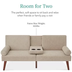 Best Choice Products Fabric Upholstered Convertible Futon W/ Rounded Armrests, Wooden Legs, 2 Cupholders -Furniture Specialty Store GUEST d581a8d4 5e0d 48e2 a7ca e2945f4fe58c