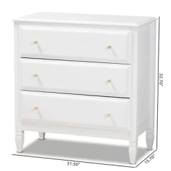 3 Drawer Naomi Wood Bedroom Chest White/Gold - Baxton Studio -Furniture Specialty Store GUEST d587a951 e502 411f b0a2 a8eee9516077
