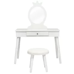Tangkula Kids Princess Vanity Table Set W/ Chair Crown Mirror White -Furniture Specialty Store GUEST d5b65474 3c9e 41ea 81b2 8970dbf22695